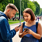 **

A diverse group of young parents (ages 25-35) in a bustling city park in Warsaw. They are using a smartphone to quickly order groceries online after a playdate. The focus is on convenience and time-saving, illustrating the efficiency of online ordering. The background showcases a modern Polish cityscape.

**