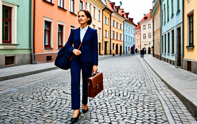 **
A professional businesswoman in a stylish, yet modest, business suit walks through the Old Town of Warsaw, Poland. She is carrying a leather briefcase. Cobblestone streets and colorful buildings create a vibrant backdrop. Fully clothed, appropriate attire, safe for work, perfect anatomy, natural proportions, professional photography, high quality, family-friendly.
**