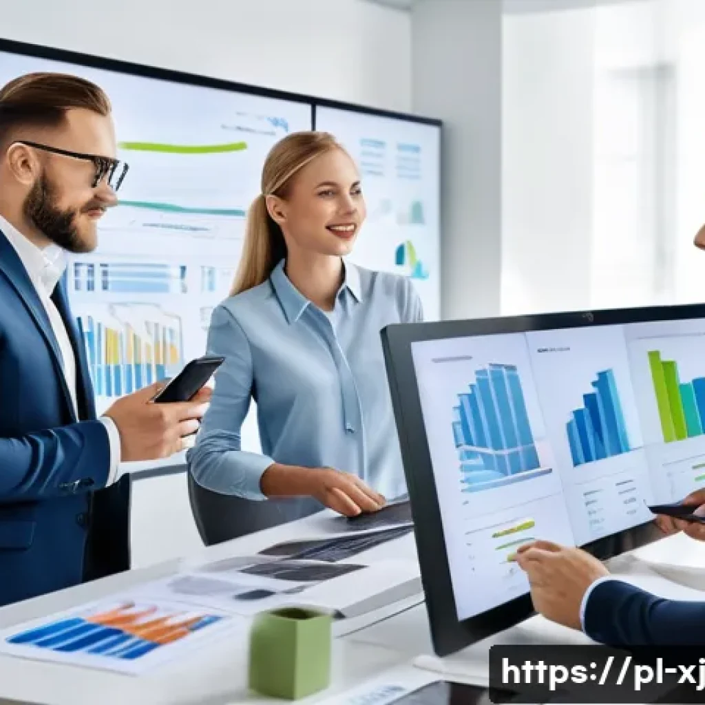 사용자 세그먼트 발굴과 기업 성장의 연관성 - A modern Polish marketing office scene showing a diverse team of professionals analyzing demographic...