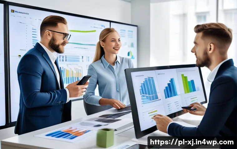 사용자 세그먼트 발굴과 기업 성장의 연관성 - A modern Polish marketing office scene showing a diverse team of professionals analyzing demographic...