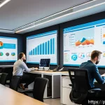 Home 18 세그먼트 분석에서의 경쟁 우위 확보 방법 - A professional marketing team in a modern Polish office, analyzing colorful charts and demographic d...