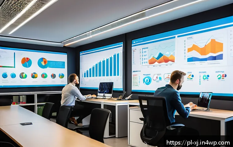 세그먼트 분석에서의 경쟁 우위 확보 방법 - A professional marketing team in a modern Polish office, analyzing colorful charts and demographic d...